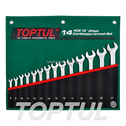 TOPTUL 14PCS 15° Offset Pro-Line Combination Wrench Set - POUCH BAG - GREEN GRAW1401
